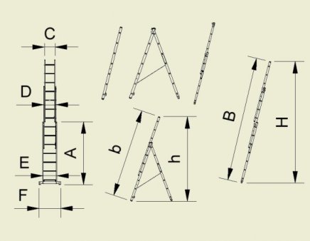 Rebrík trojdielny univerzálny Forte (5 modelov) - 2