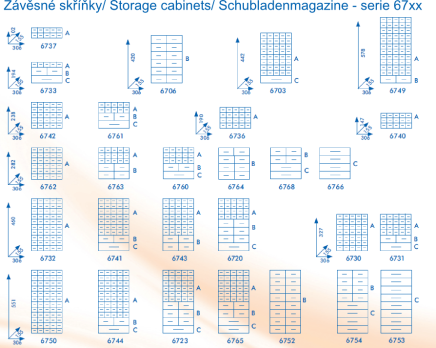 Závesná ukladacia skrinka so zásuvkami 6766 - modrá - 3
