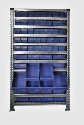 Regál s prepravkami 100 x 230 mm - 24 ks, 100 x 115 mm - 40 ks (4 modely) - 2