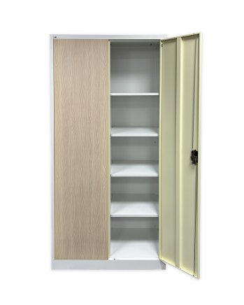 Plechová policová skriňa s otváraním dverí 110° C01 biela/imitácia svetlé drevo - 3