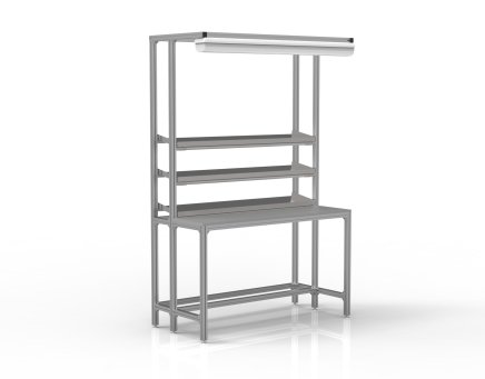 Dielenský stôl z hliníkových profilov s pozinkovanými policami