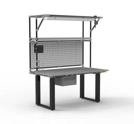 ESD Elektricky výškovo nastaviteľný pracovný stôl s nadstavbou