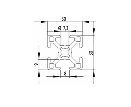 Hliníkový profil 30 x 30, MI30x30 B8 1 m + rez na mieru - 2