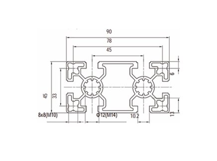Hliníkový profil 45 x 90, MI45x90L B10 1 m + rez na mieru - 2